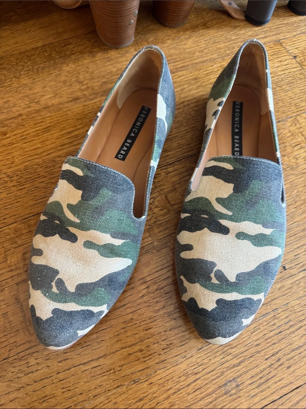 Veronica Beard Camouflage Canvas Slip-On Loafers in Green, Tan, Black